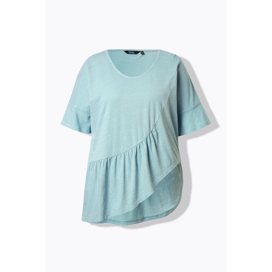 Ulla Popken T-shirt Oversize Scollo a V Mezza Manica con Volant sull'Orlo  
