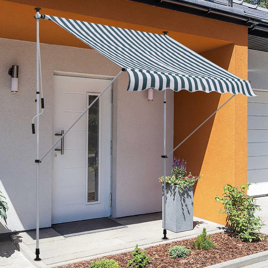 Northio Markise Gelenkarmmarkise Klemmmarkise Höhenverstellbar Sonnenschutz Faltarm Handkurbel Balkon Alu Grün+Weiß 200 X 150 Cm  