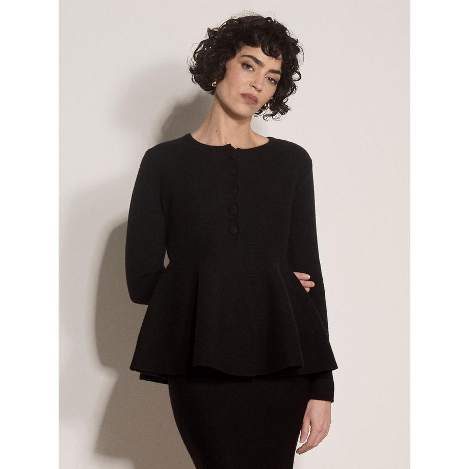Peplum-Saum-Strickjacke aus Rippstrick