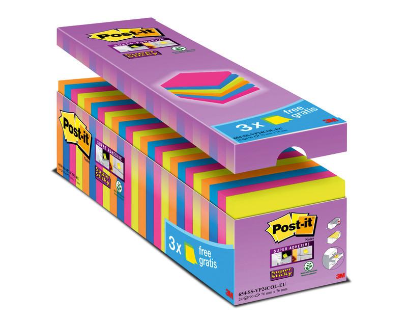 Post it POST-IT Super Sticky Notes 76x76mm 654SE24 24 Farben 24 x 90 Blatt  