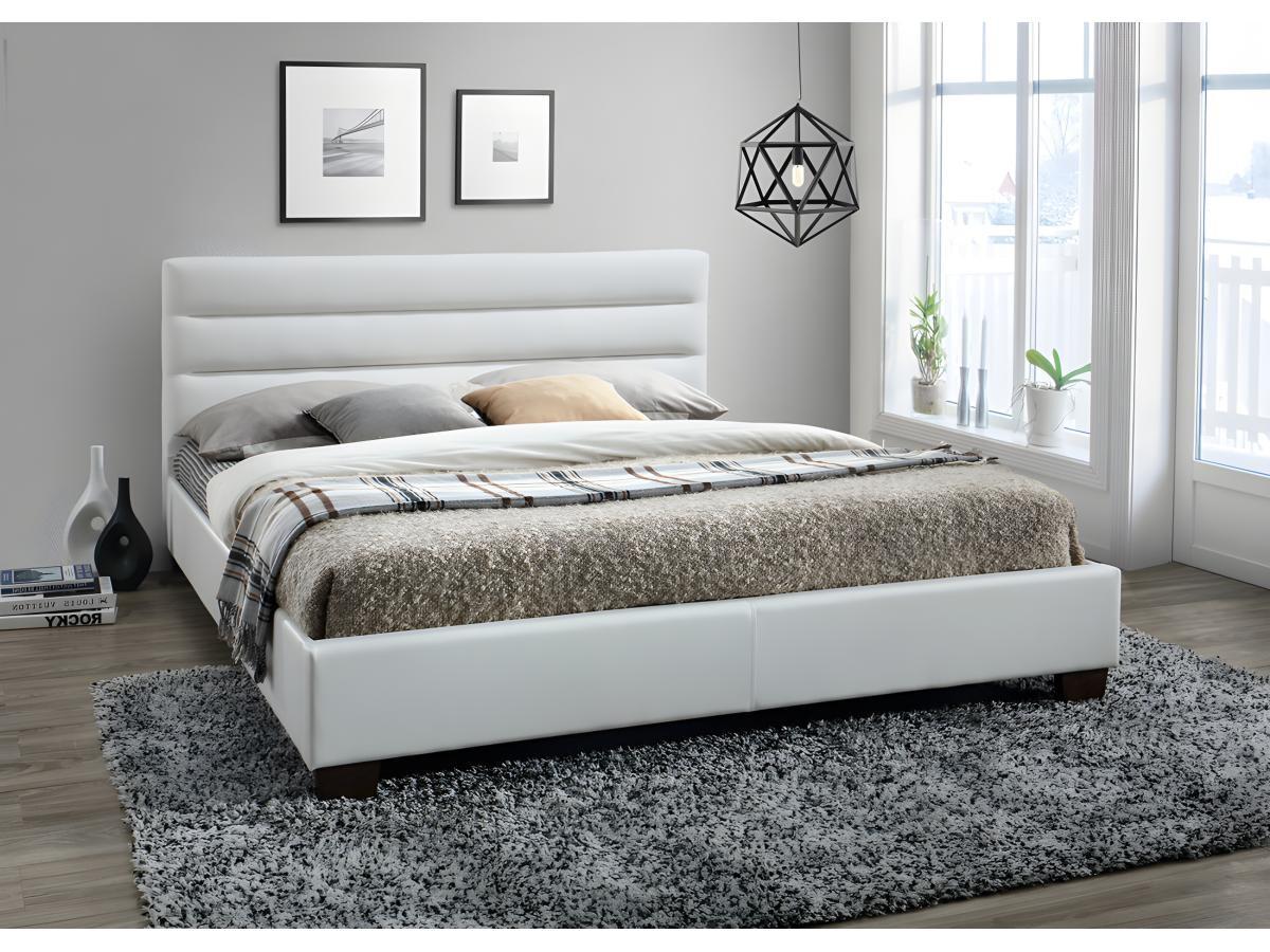 Vente-unique Letto 180 x 200 cm Similpelle Bianco  - FAUSTIN  