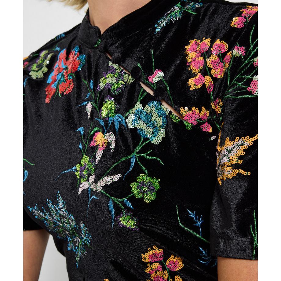 Joe Browns Abito Velluto Boutique Paillettes Floreali  