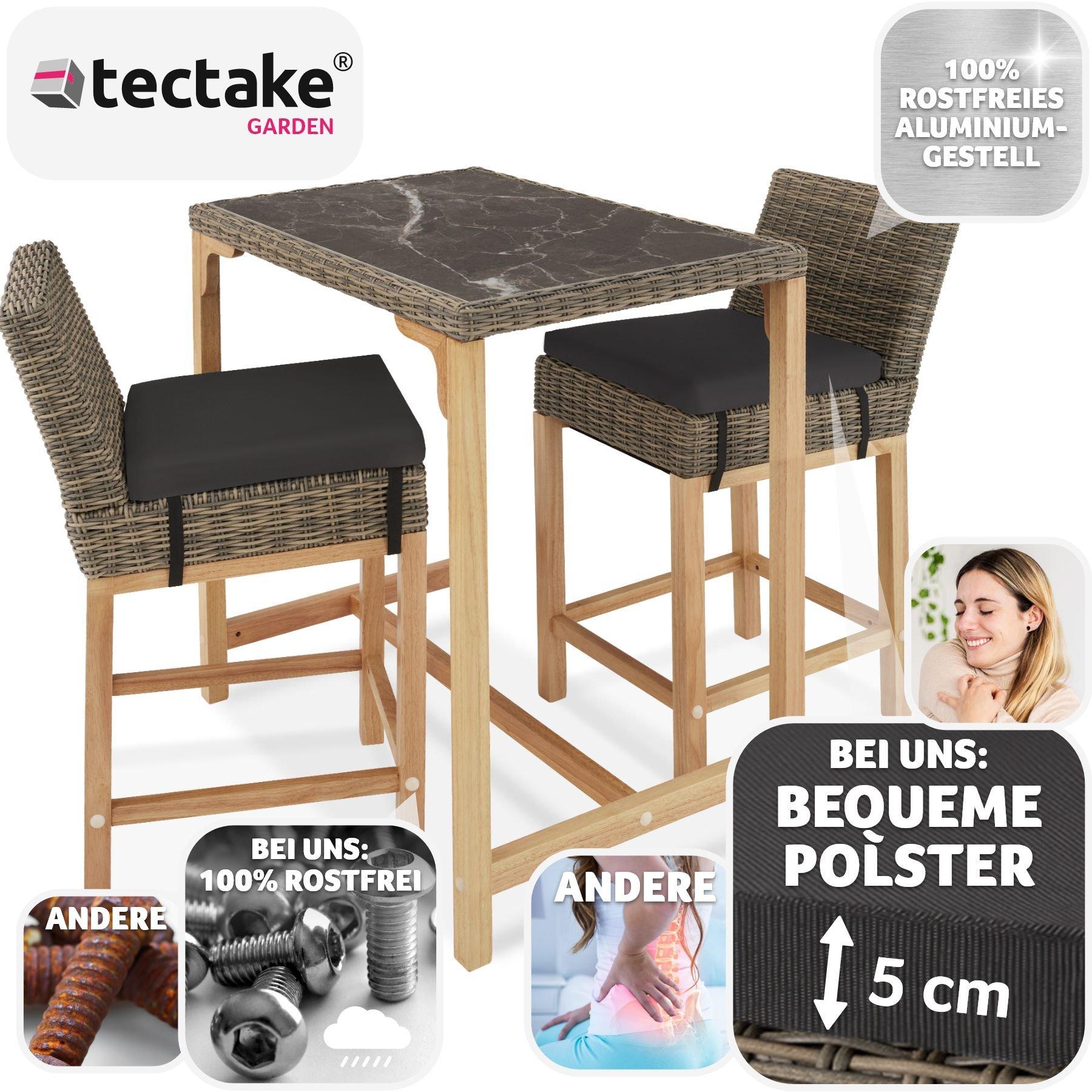 Tectake Rattan Bartisch Kutina mit 2 Stühlen Latina  