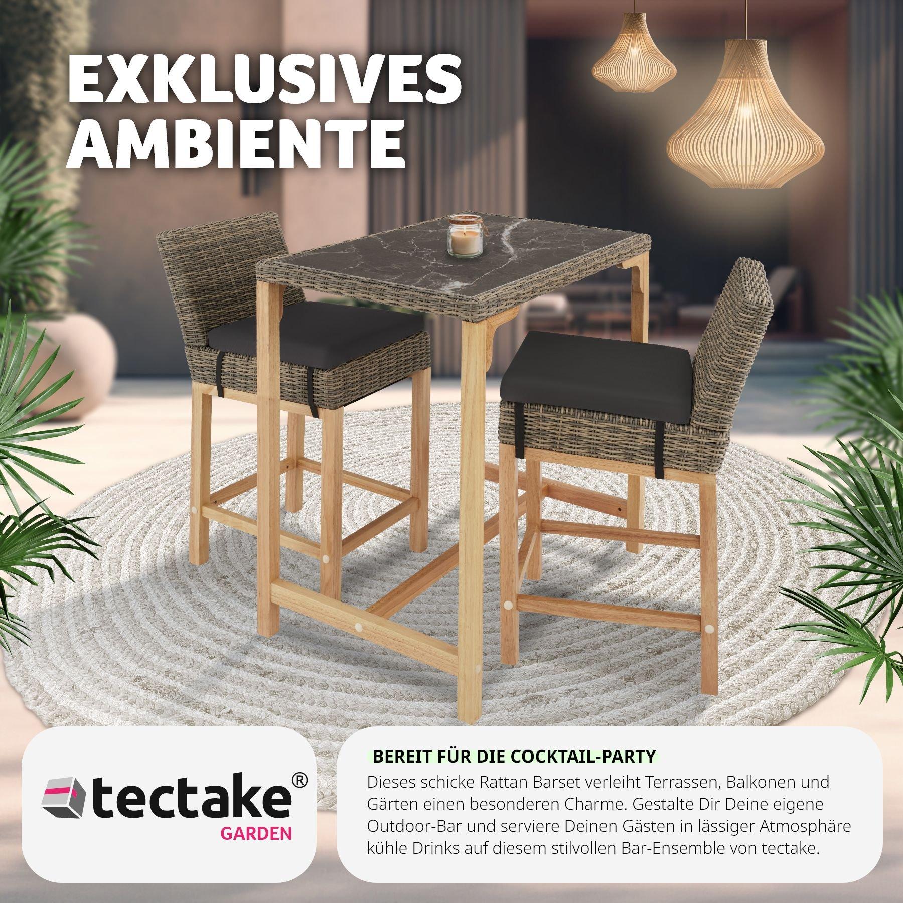 Tectake Rattan Bartisch Kutina mit 2 Stühlen Latina  