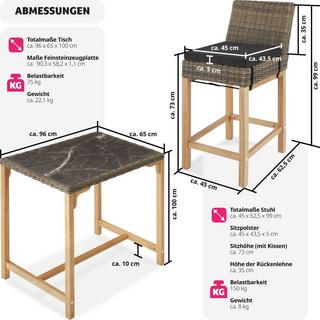 Tectake Rattan Bartisch Kutina mit 2 Stühlen Latina  