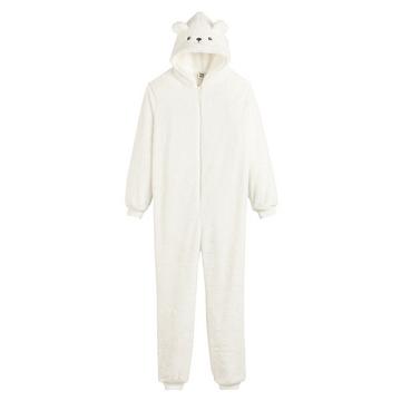 Teddyfleece-Overall mit Kapuze und Teddy-Motiv