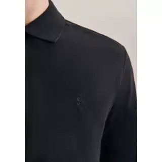 Seidensticker Polo Shaped Fit Manche longue Uni  Noir