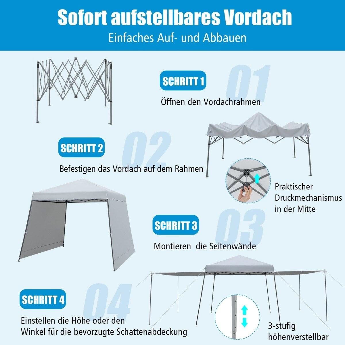 Northix 3 x 3 m Sofortiges Pop-up-Canopy-Zelt mit Markisen Outdoor-Sonnenschutz Grau  