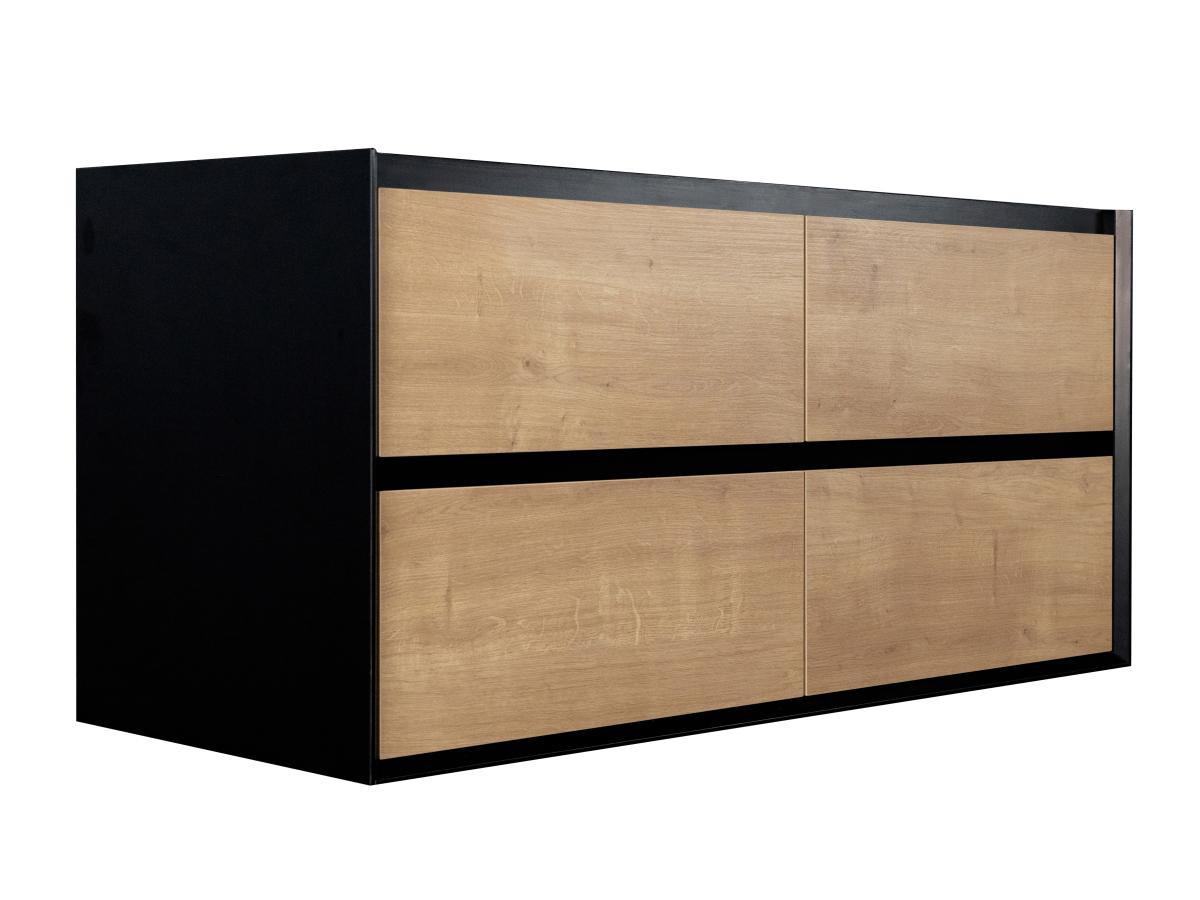 Vente-unique Mobile sotto lavabo sospeso 120 cm Naturale chiaro e Nero - LANNICK  