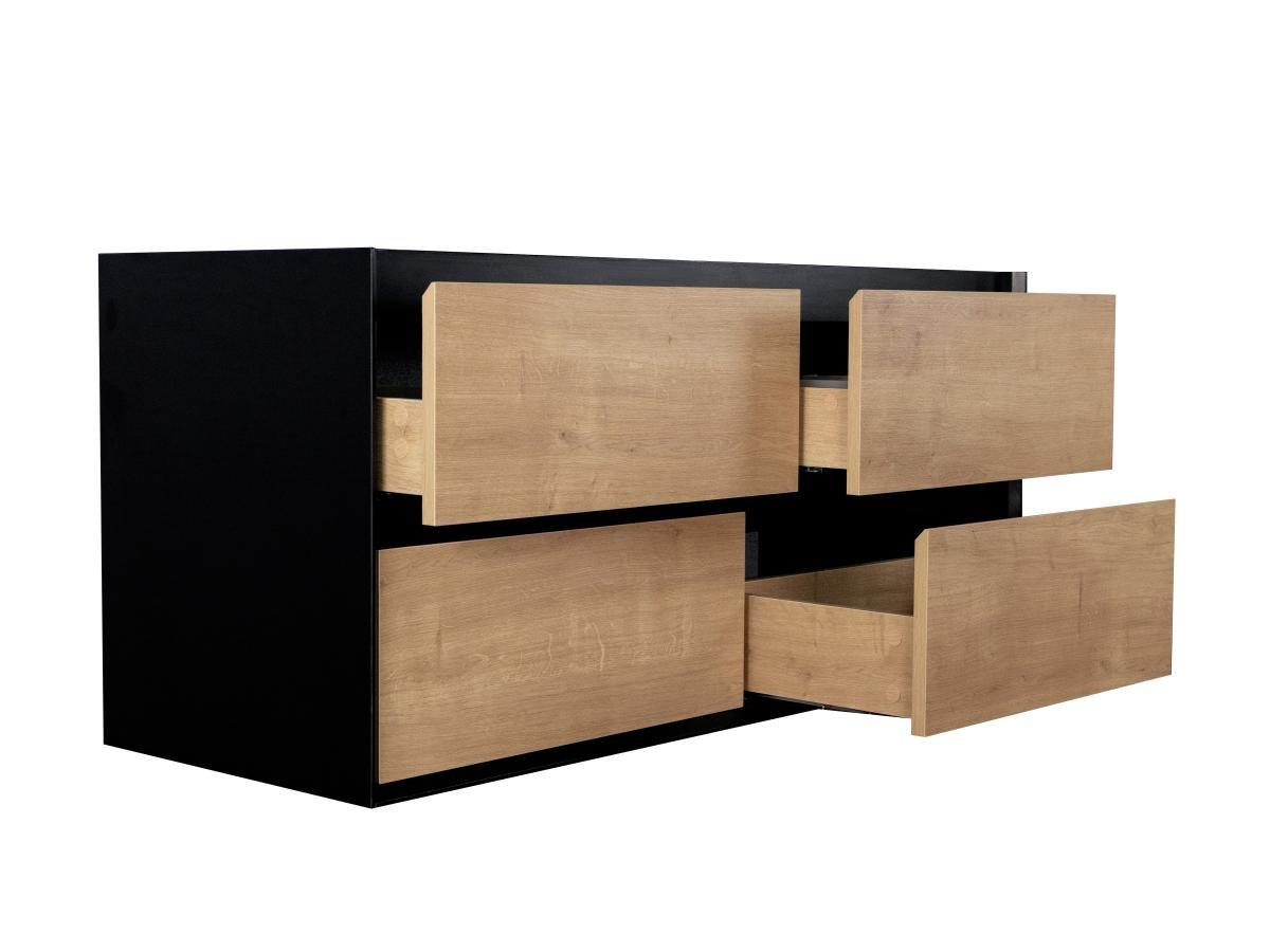 Vente-unique Mobile sotto lavabo sospeso 120 cm Naturale chiaro e Nero - LANNICK  