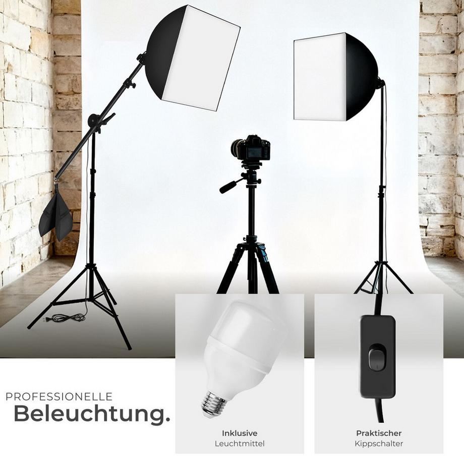Tectake  Studioleuchte  mit Softbox und ausziehbarem Galgenstativ LED Leuchtmittel  E27 18W 