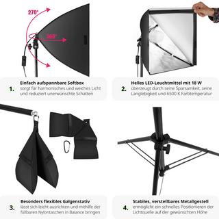 Tectake  Studioleuchte mit Softbox, Stativ und Tasche 