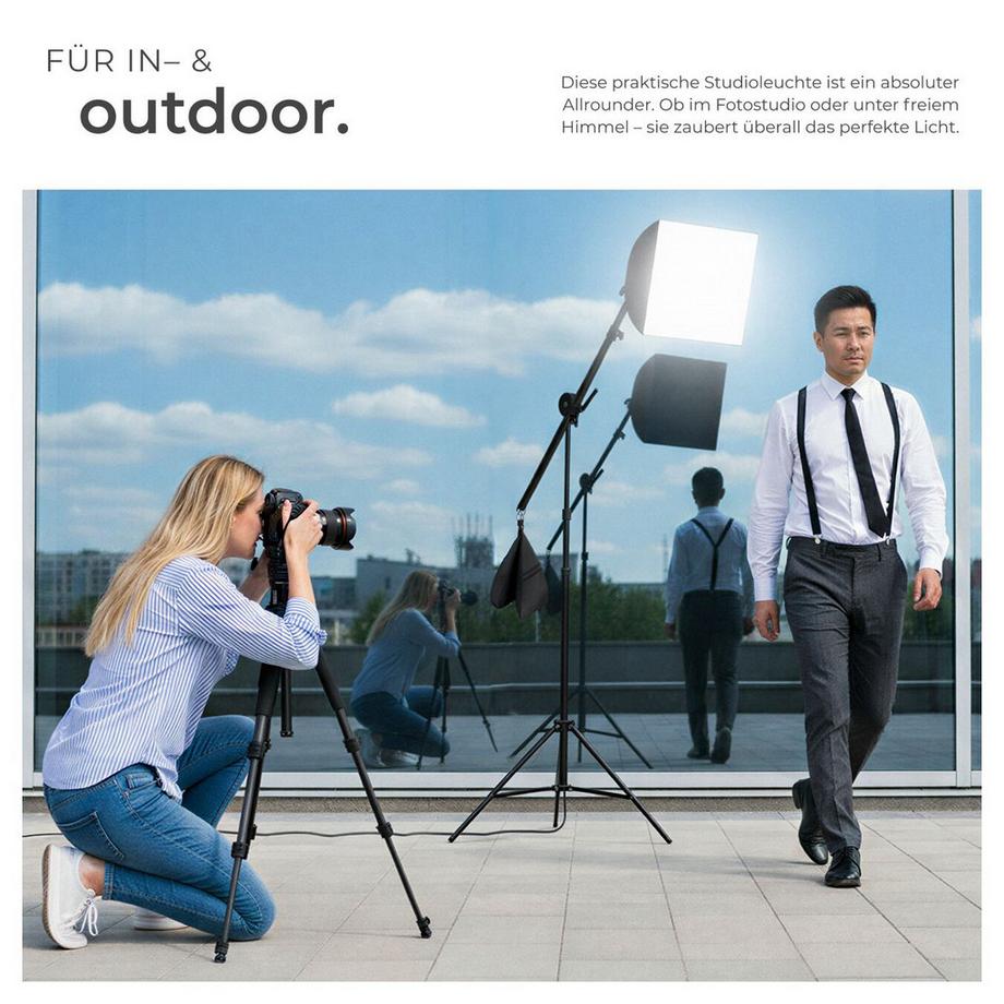 Tectake  Studioleuchte  mit Softbox und ausziehbarem Galgenstativ LED Leuchtmittel  E27 18W 