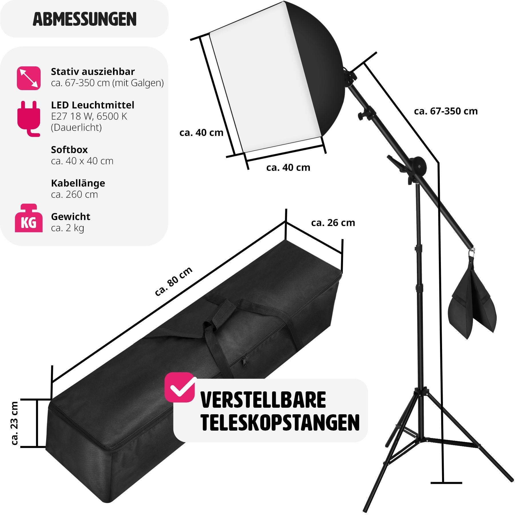 Tectake  Studioleuchte mit Softbox, Stativ und Tasche 