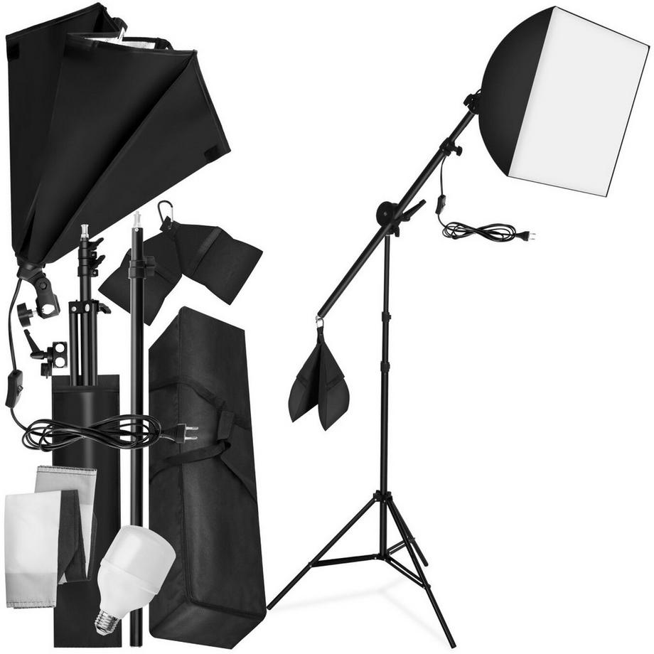 Tectake  Studioleuchte  mit Softbox und ausziehbarem Galgenstativ LED Leuchtmittel  E27 18W 