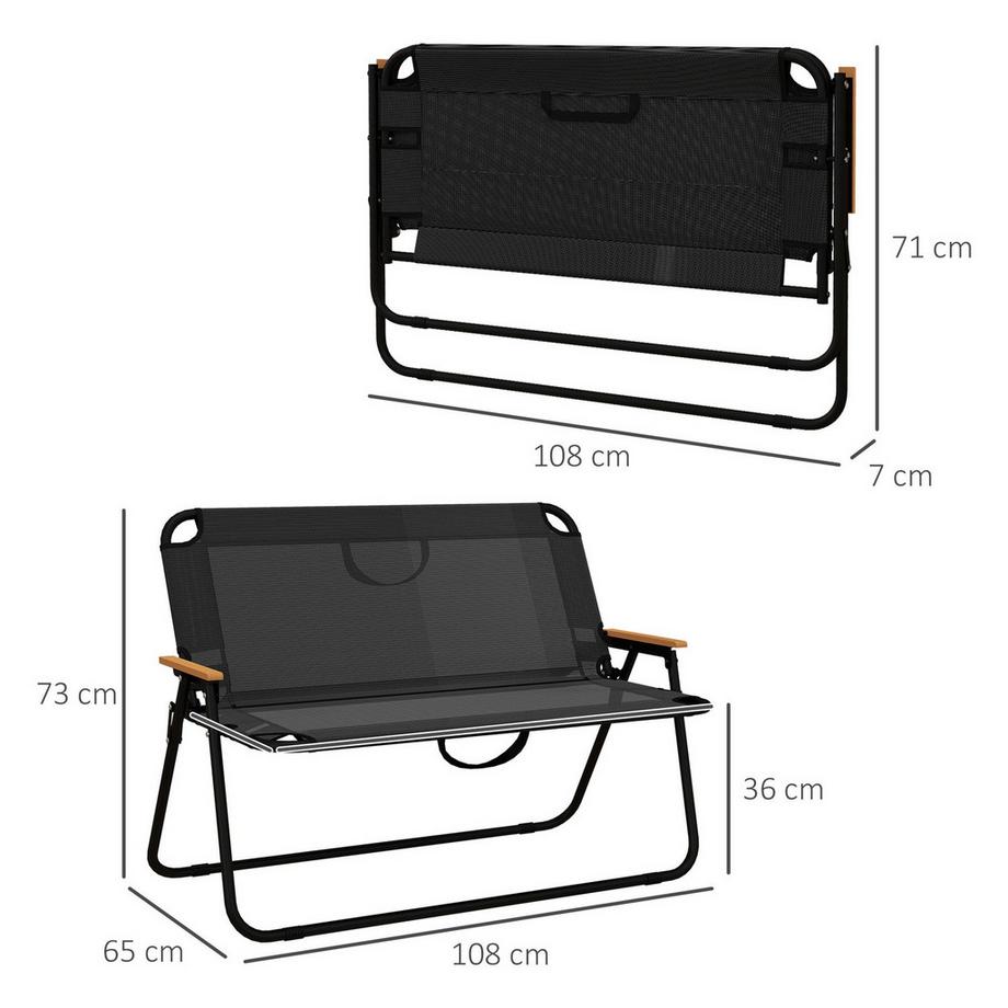 Northio Banc de jardin pliable, banc de camping 2 places, jusqu'à 220 kg, pour camping et terrasse, maille, noir, 108x65x73cm  