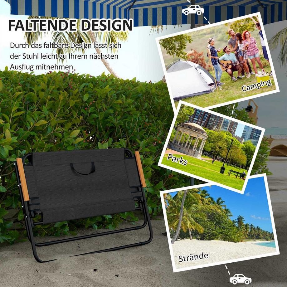 Northio Banc de jardin pliable, banc de camping 2 places, jusqu'à 220 kg, pour camping et terrasse, maille, noir, 108x65x73cm  