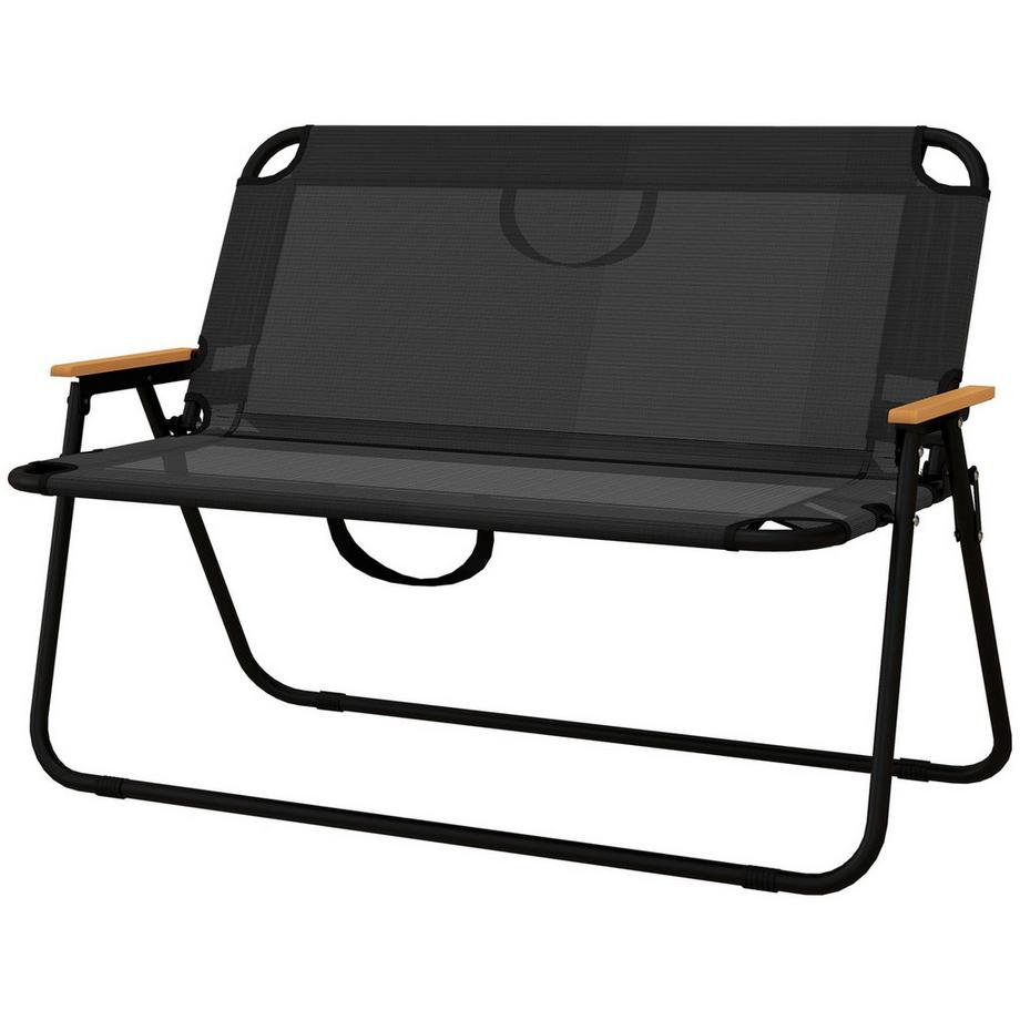 Banc de jardin pliable, banc de camping 2 places, jusqu'à 220 kg, pour camping et terrasse, maille, noir, 108x65x73cm