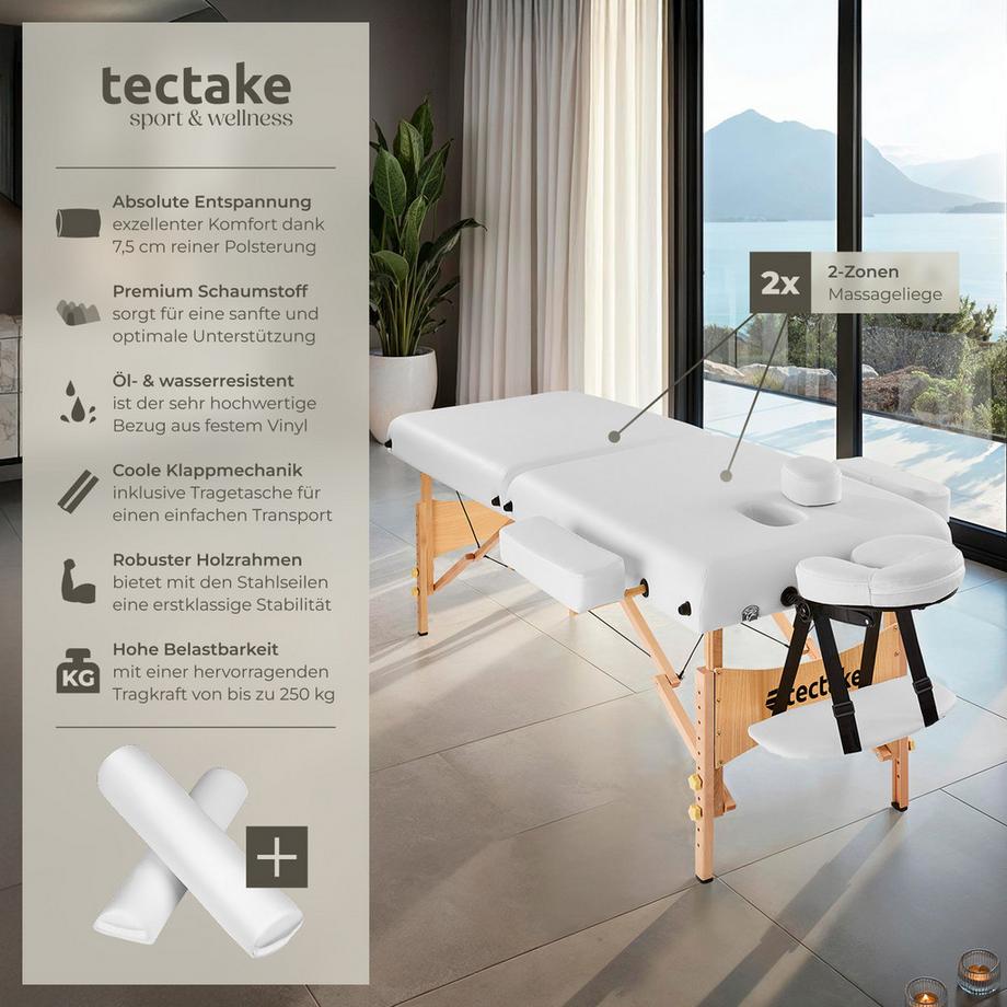 Tectake 2 Zonen Massageliege mit 7,5cm Polsterung und Holzgestell  