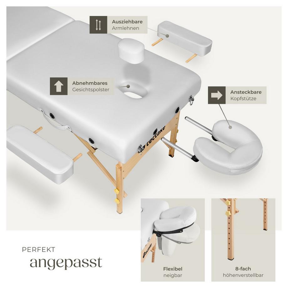 Tectake 2 Zonen Massageliege mit 7,5cm Polsterung und Holzgestell  