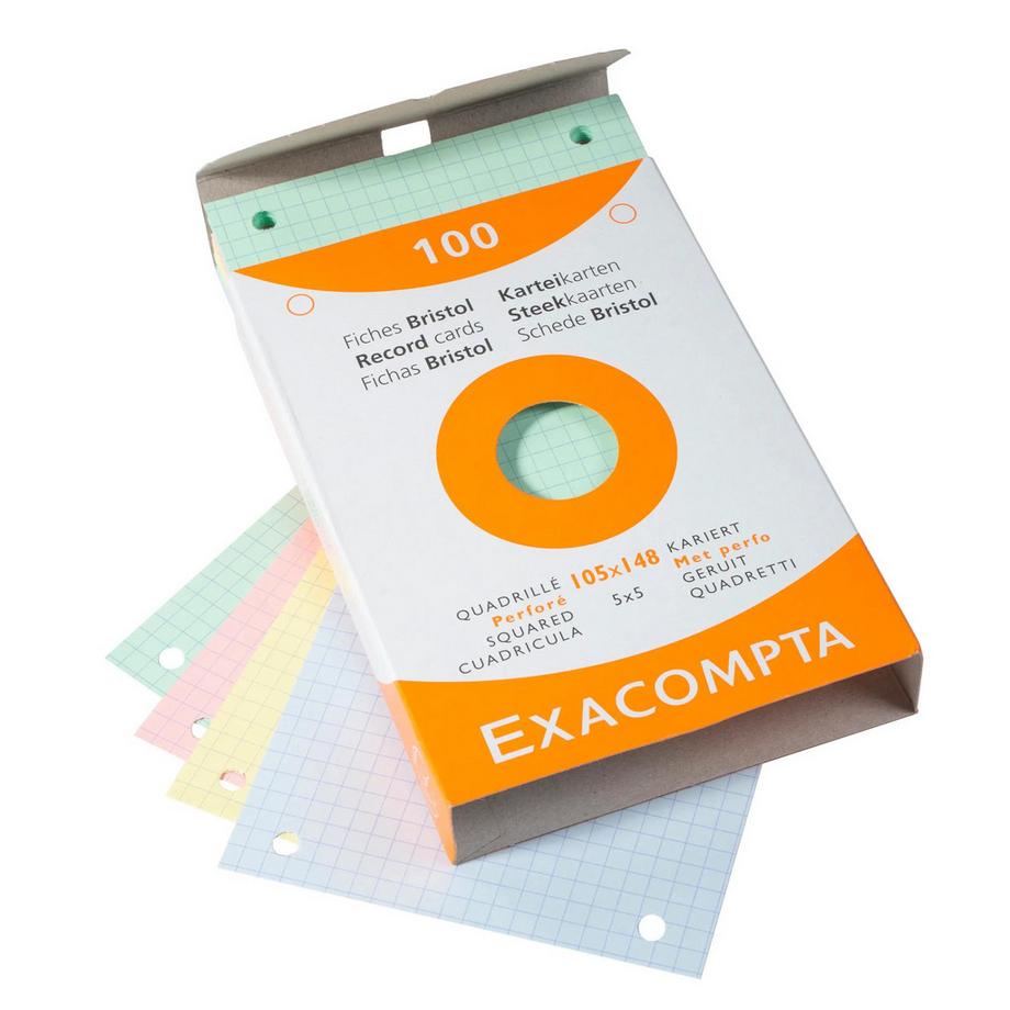 Exacompta Étui de 100 fiches - bristol quadrillé 5x5 perforé 105x148mm - x 10  