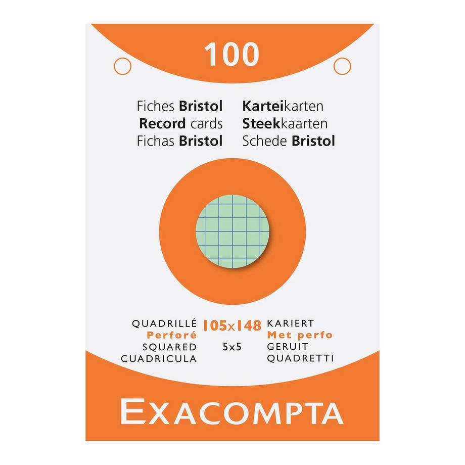 Exacompta Étui de 100 fiches - bristol quadrillé 5x5 perforé 105x148mm - x 10  