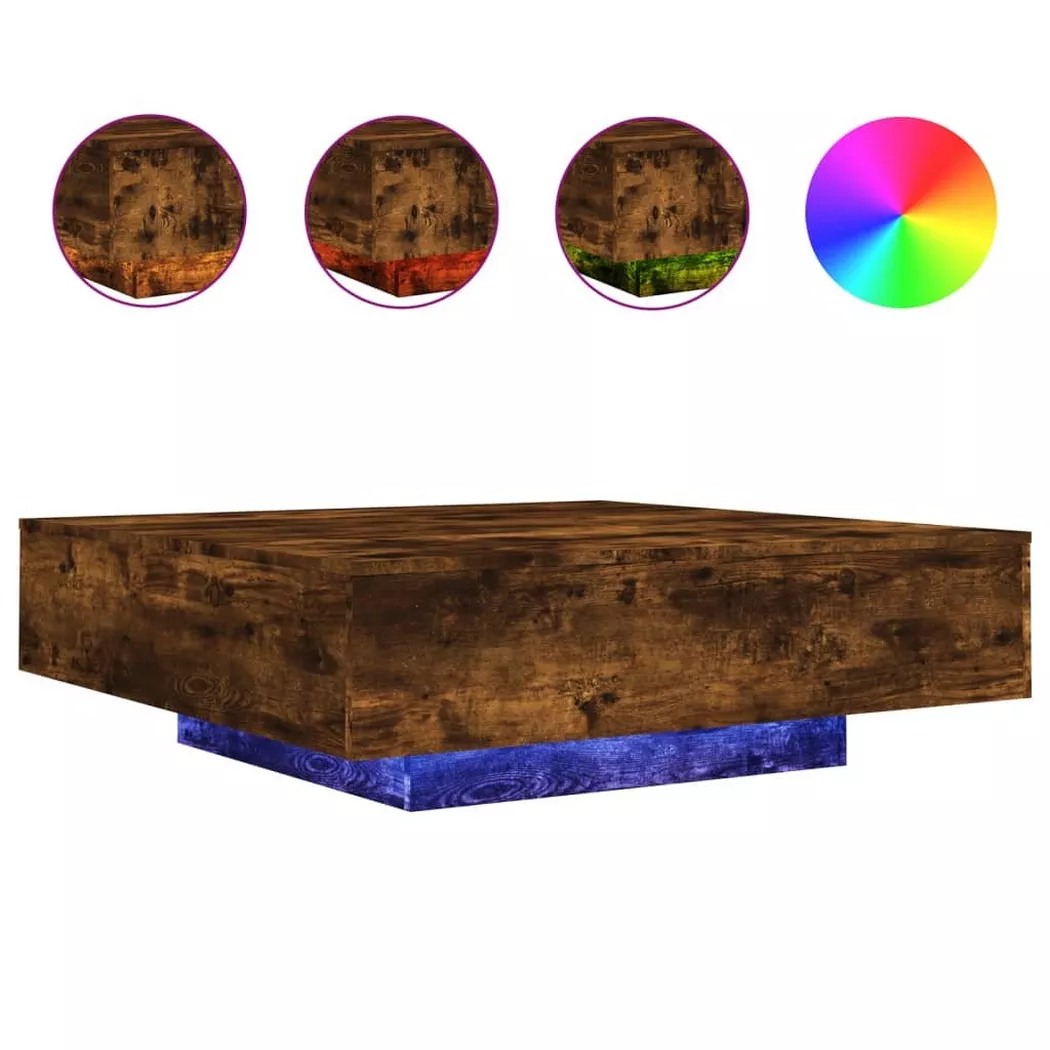 Table basse avec lumières led chêne fumé 100x100x31 cm