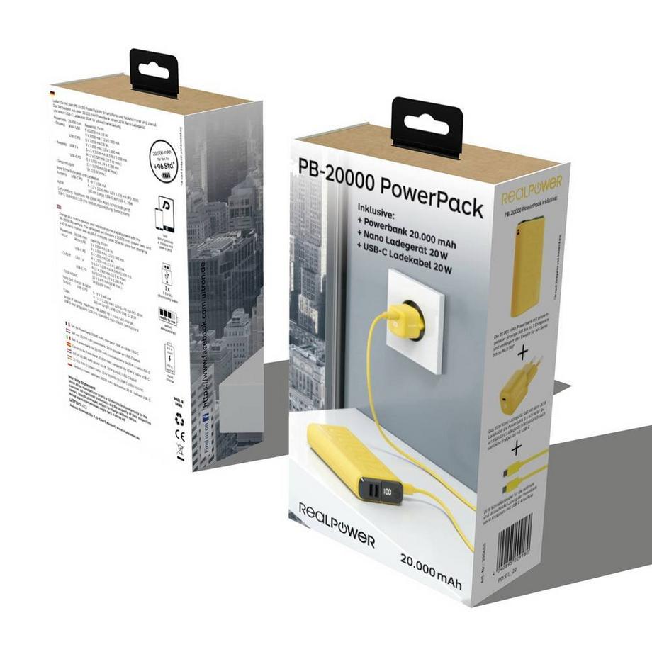 RealPower  Powerbank PB-20000 +20W USB-Lader 