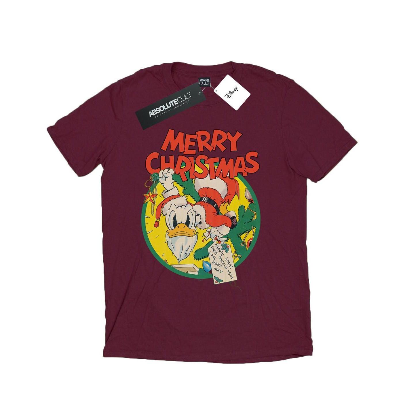 Image of Donald Duck Merry Christmas Tshirt Herren Weinrot XXL