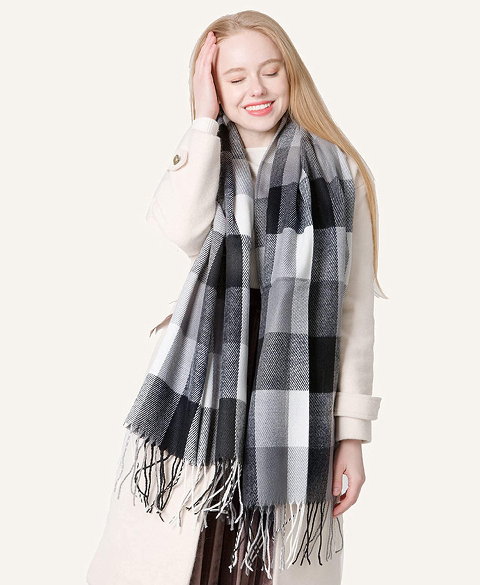 Only-bags.store Karierter Oversized Quadratischer Decken Schal Fransen  