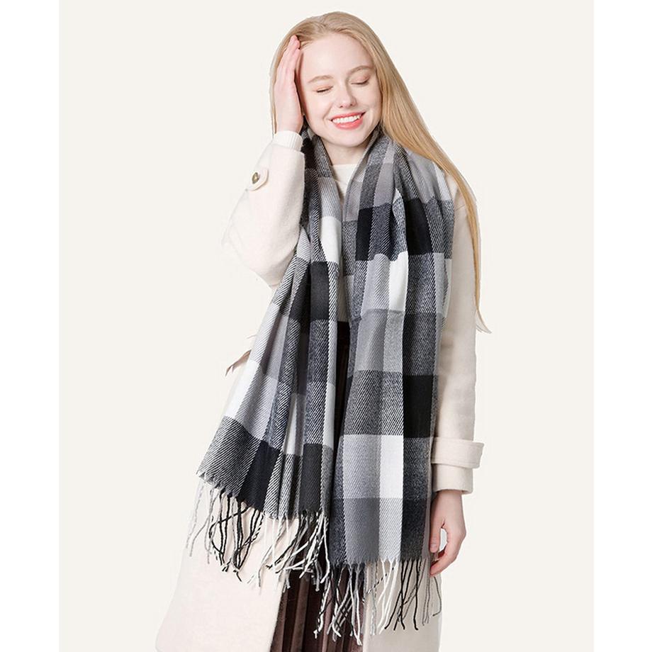 Only-bags.store Sciarpa Plaid Quadrata Oversize Frange  