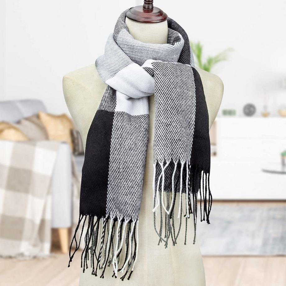 Only-bags.store Sciarpa Plaid Quadrata Oversize Frange  