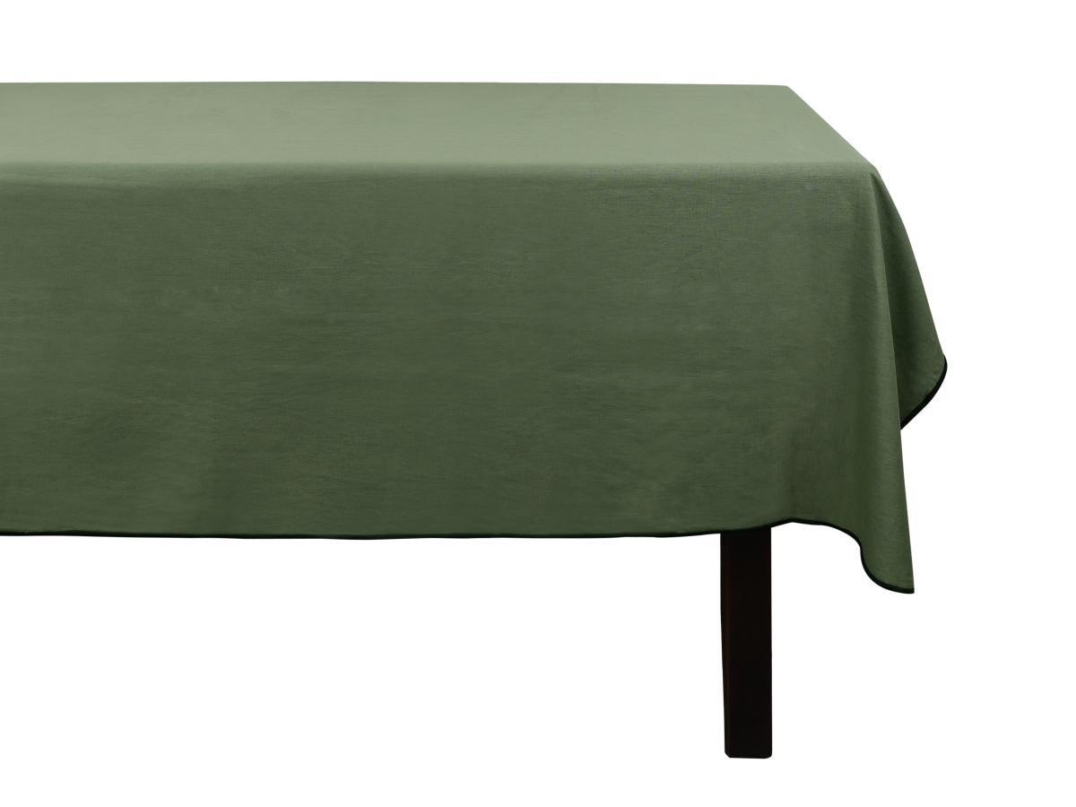 Vente-unique Nappe en coton et lin à bordure noire - 170 x 250 cm - Kaki - BORINA  