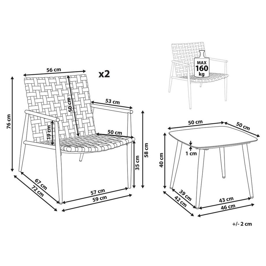 Beliani Set bistrot en Rattan sintetico  ZIRIA  