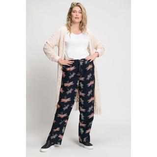 Ulla Popken  Pantaloni modello Rose con libellule, taglio della gamba ampio e dritto e cordino 