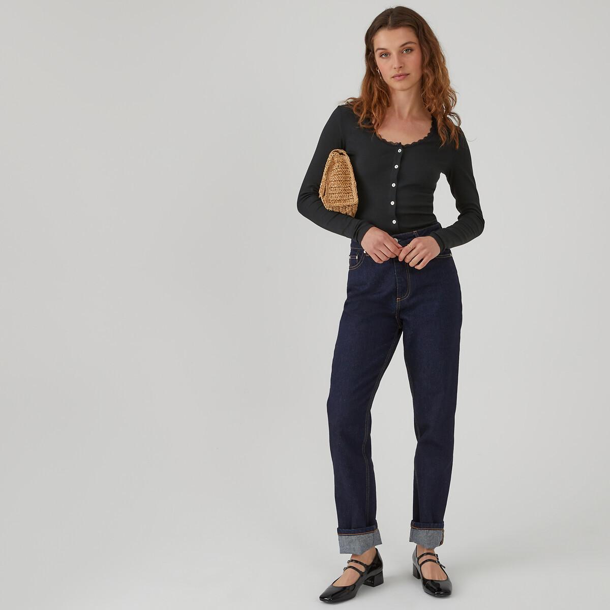 La Redoute Collections  Langarm-Shirt mit Knopfverschluss und Spitze 