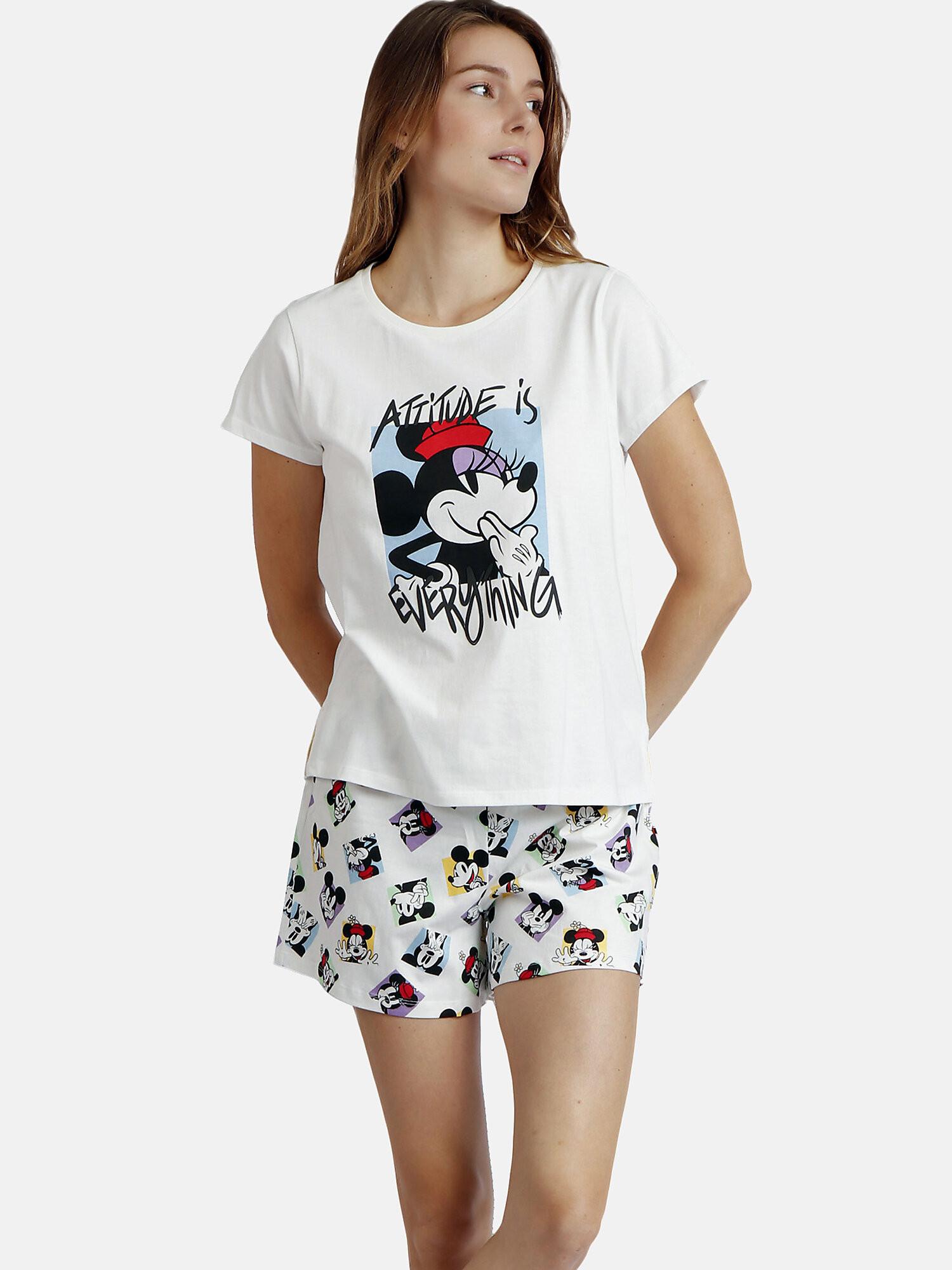Image of Pyjama Shorts T-shirt Attitude Is Everthing Disney Unisex Elfenbein M