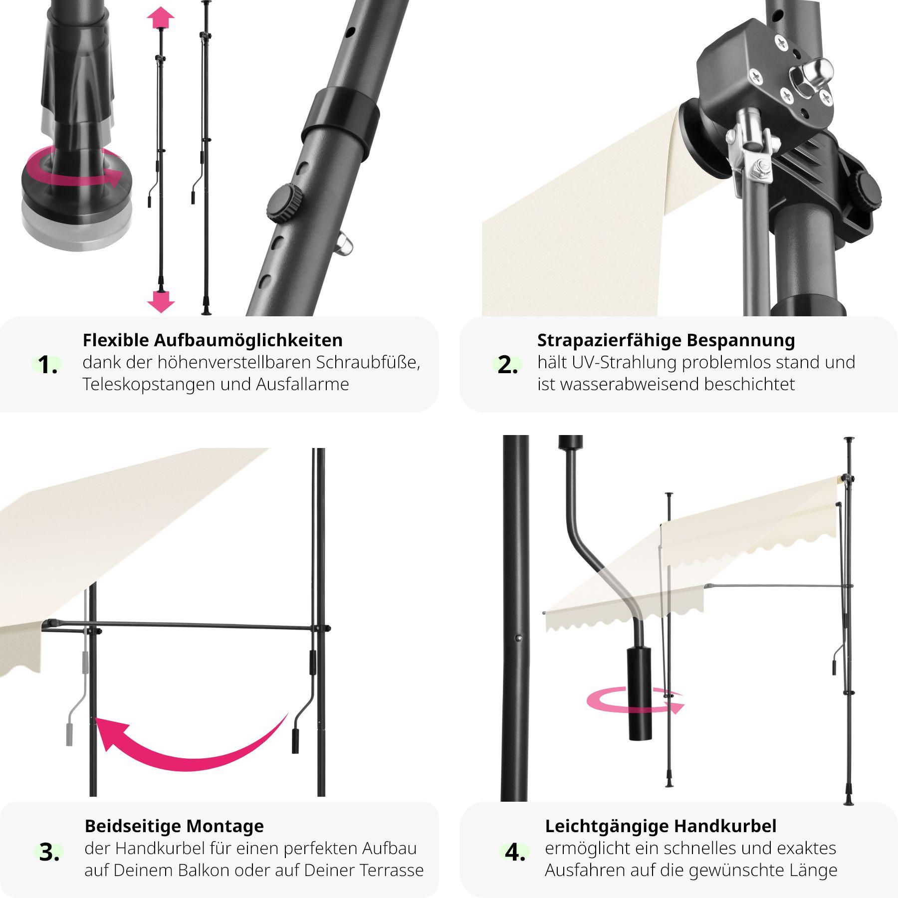 Tectake Store à pince sans perçage avec manivelle, réglable en hauteur  