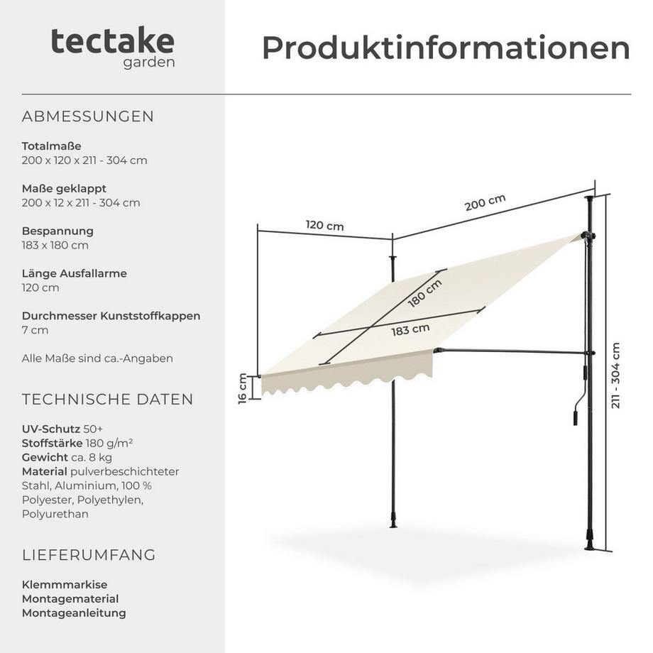 Tectake Tenda a morsetto  con manovella  