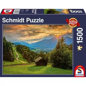 Puzzle Sonnenuntergang über dem Bergdorf Wamberg (1500Teile)