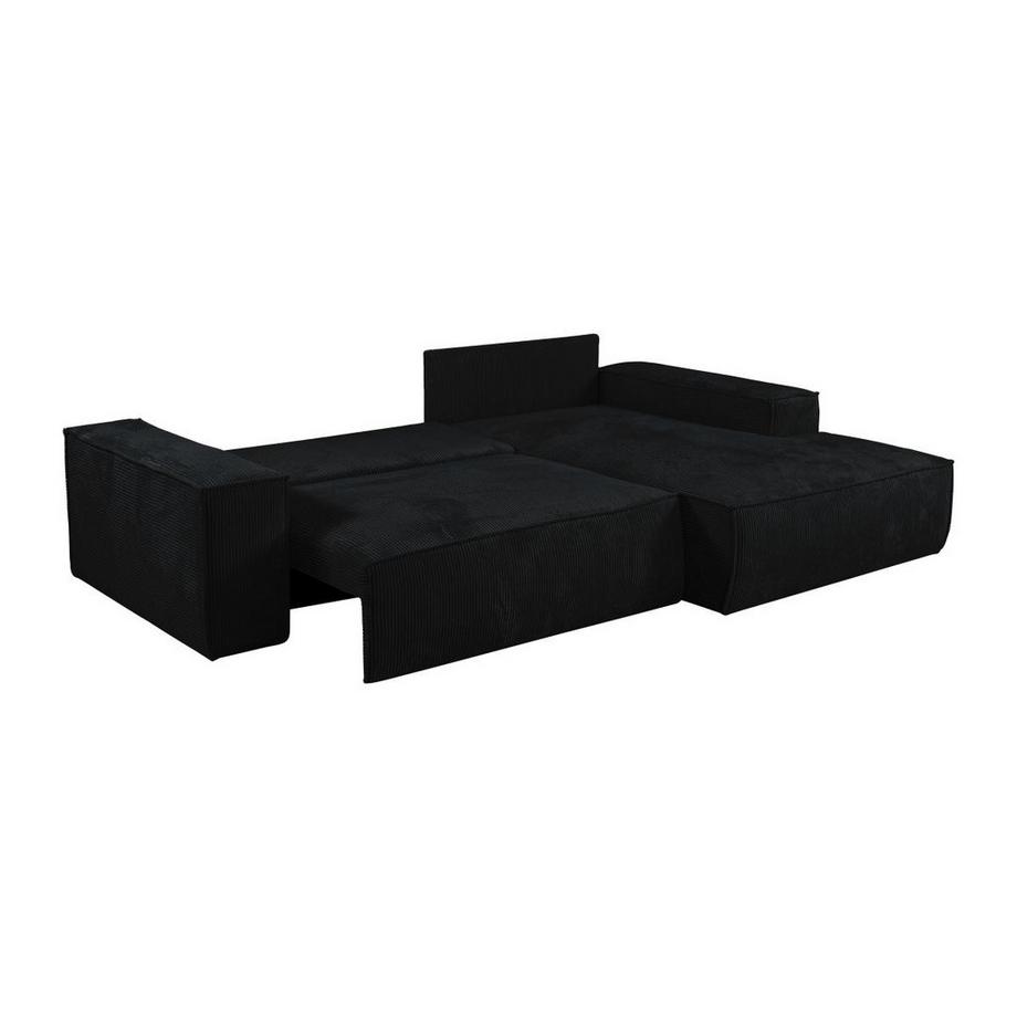 Vente-unique Canapé d'angle droit convertible en velours côtelé noir AMELIA  