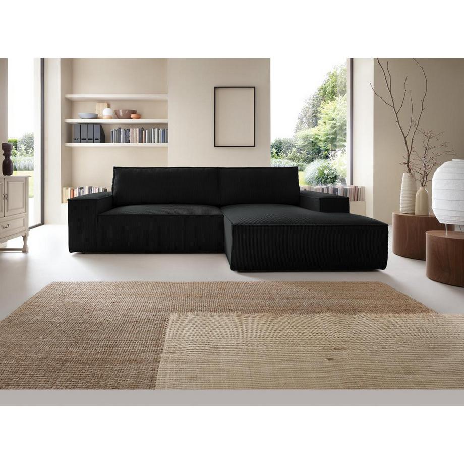 Vente-unique Canapé d'angle droit convertible en velours côtelé noir AMELIA  