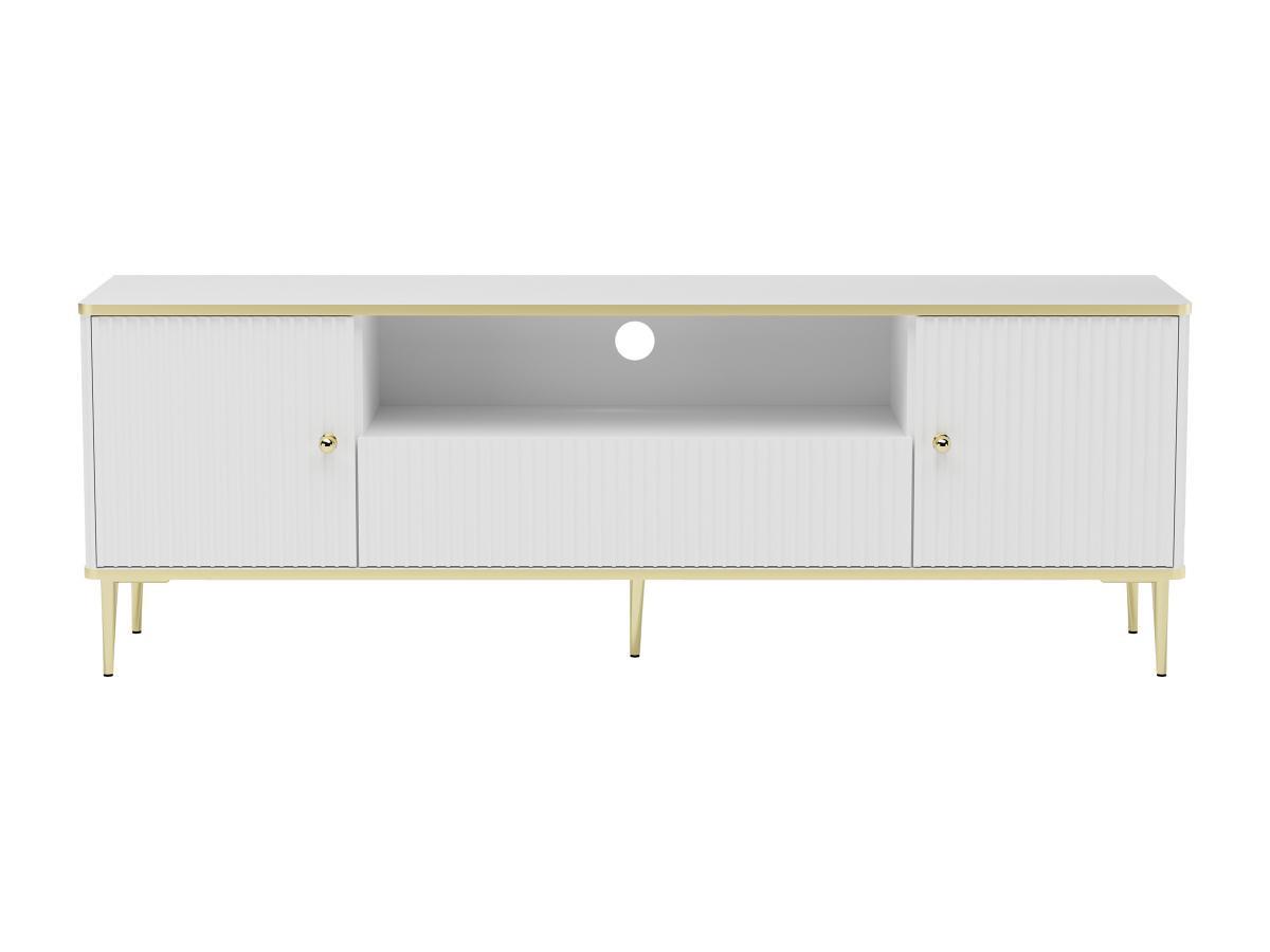 PASCAL MORABITO Meuble TV avec 2 portes, 1 tiroir et 1 niche en MDF et acier - Blanc et doré - SINEAD de Pascal MORABITO  