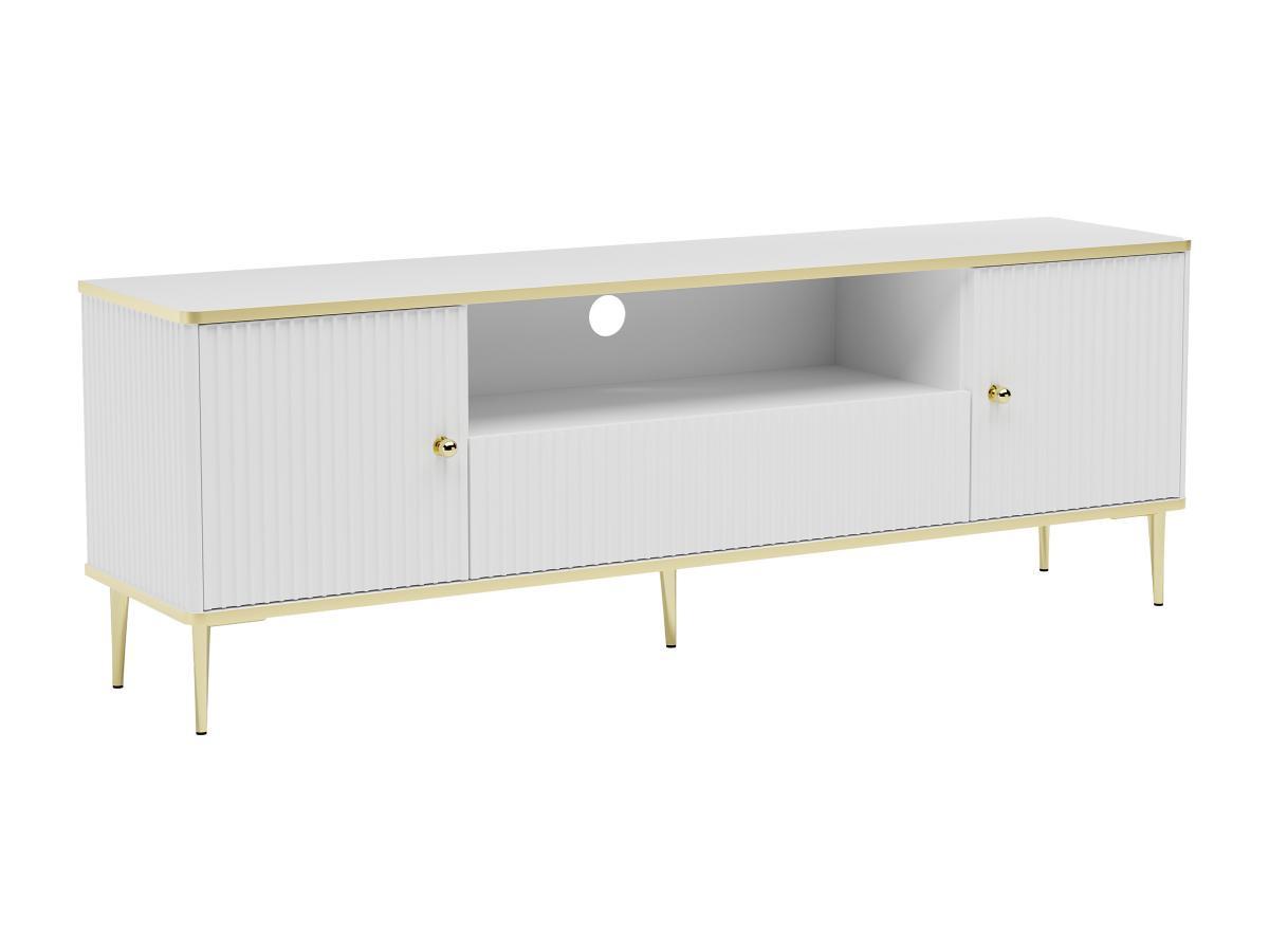 Image of TV-Möbel - 2 Türen, 1 Schublade und 1 Ablagefach - MDF und Stahl - Weiß und Goldfarben - SINEAD von Pascal MORABITO TV-Möbel - 2 Türen, 1 Schublade und 1 Ablagefach - MDF und Stahl - Weiß und Goldfarben - SINEAD von Pascal MORABITO