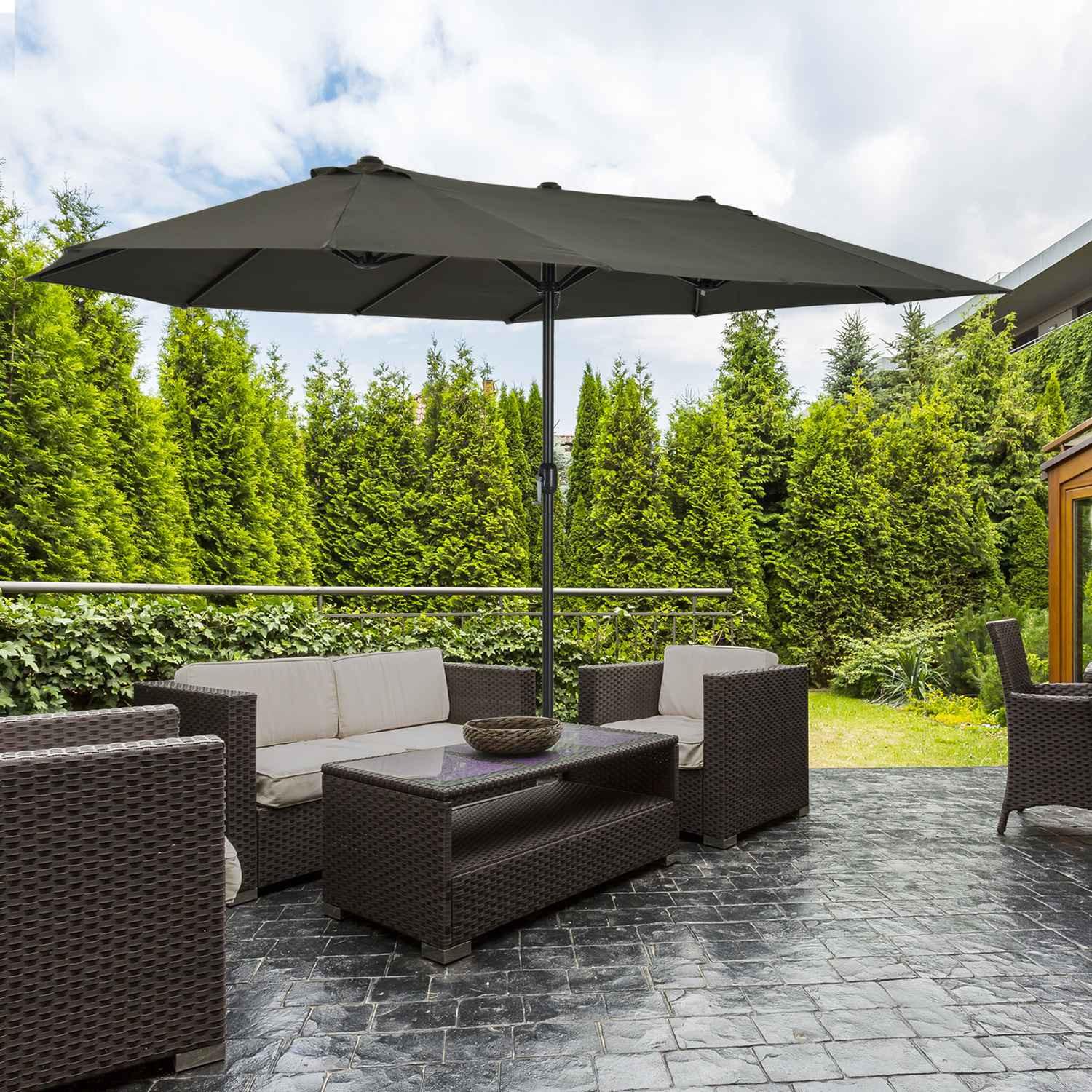 Northio Parasol de jardin double avec manivelle, gris, ovale, 460 x 270 x 240 cm  