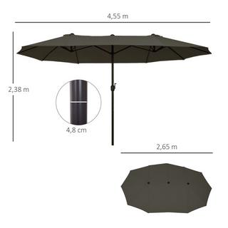 Northio Parasol de jardin double avec manivelle, gris, ovale, 460 x 270 x 240 cm  