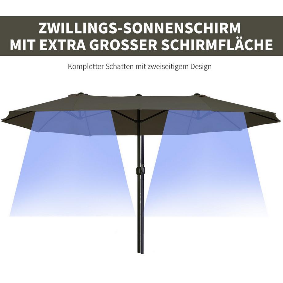 Northio Doppelsonnenschirm Gartenschirm mit Handkurbel, Grau, Oval, 460 x 270 x 240 cm  