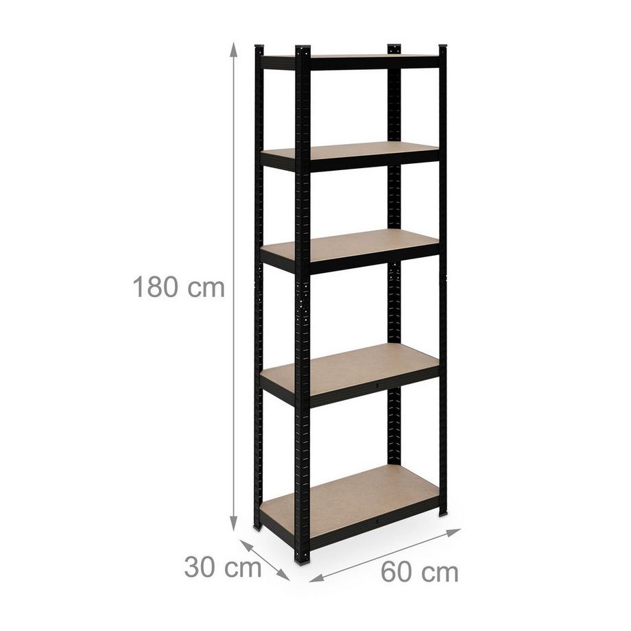Northix Schwarzes stabiles Regal mit 5 Ebenen  