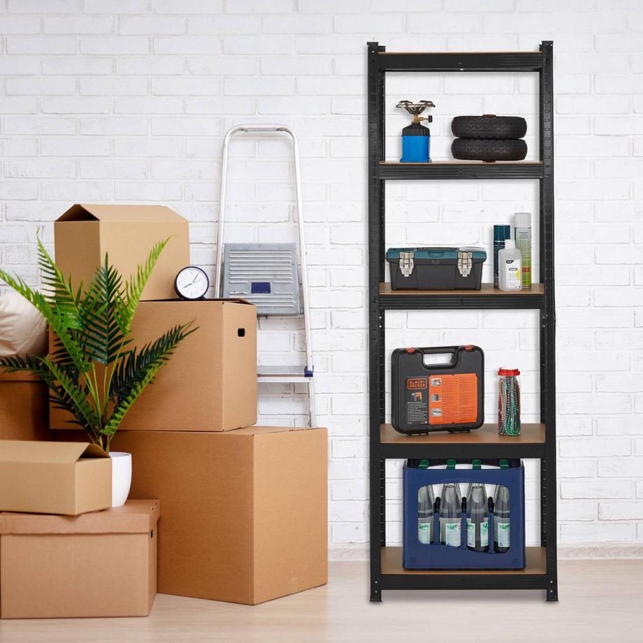 Northix Schwarzes stabiles Regal mit 5 Ebenen  