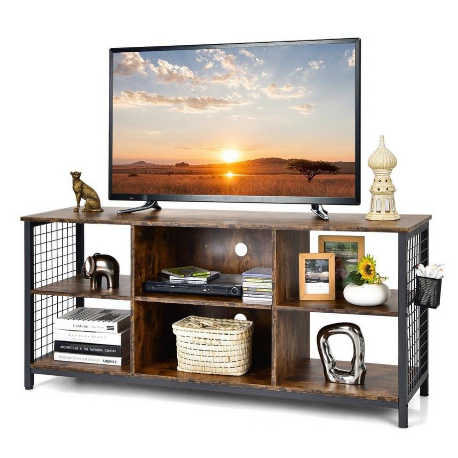 Northix  TV-Schrank Lowboard mit offenen Fächern TV-Regal für Fernseher bis 65 Zoll 140 x 40 x 62,5 cm Rustikales Braun 